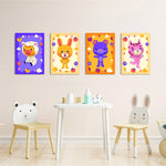 Colorful Cute Animals 4 Pieces Kids Metal Wall Art.