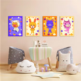 Colorful Cute Animals 4 Pieces Kids Metal Wall Art.