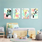 Pastel Safari Animals 4 Pieces Kids Metal Wall Art.