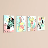 Pastel Safari Animals 4 Pieces Kids Metal Wall Art.