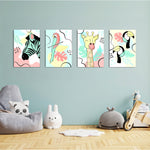 Pastel Safari Animals 4 Pieces Kids Metal Wall Art.