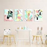 Pastel Safari Animals 4 Pieces Kids Metal Wall Art.