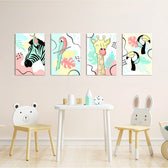Pastel Safari Animals 4 Pieces Kids Metal Wall Art.