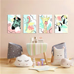 Pastel Safari Animals 4 Pieces Kids Metal Wall Art.