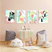 Pastel Safari Animals 4 Pieces Kids Metal Wall Art.