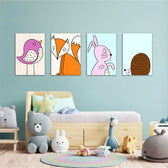 Scandinavian Woodland Animals 4 Pieces Kids Metal Wall Art.