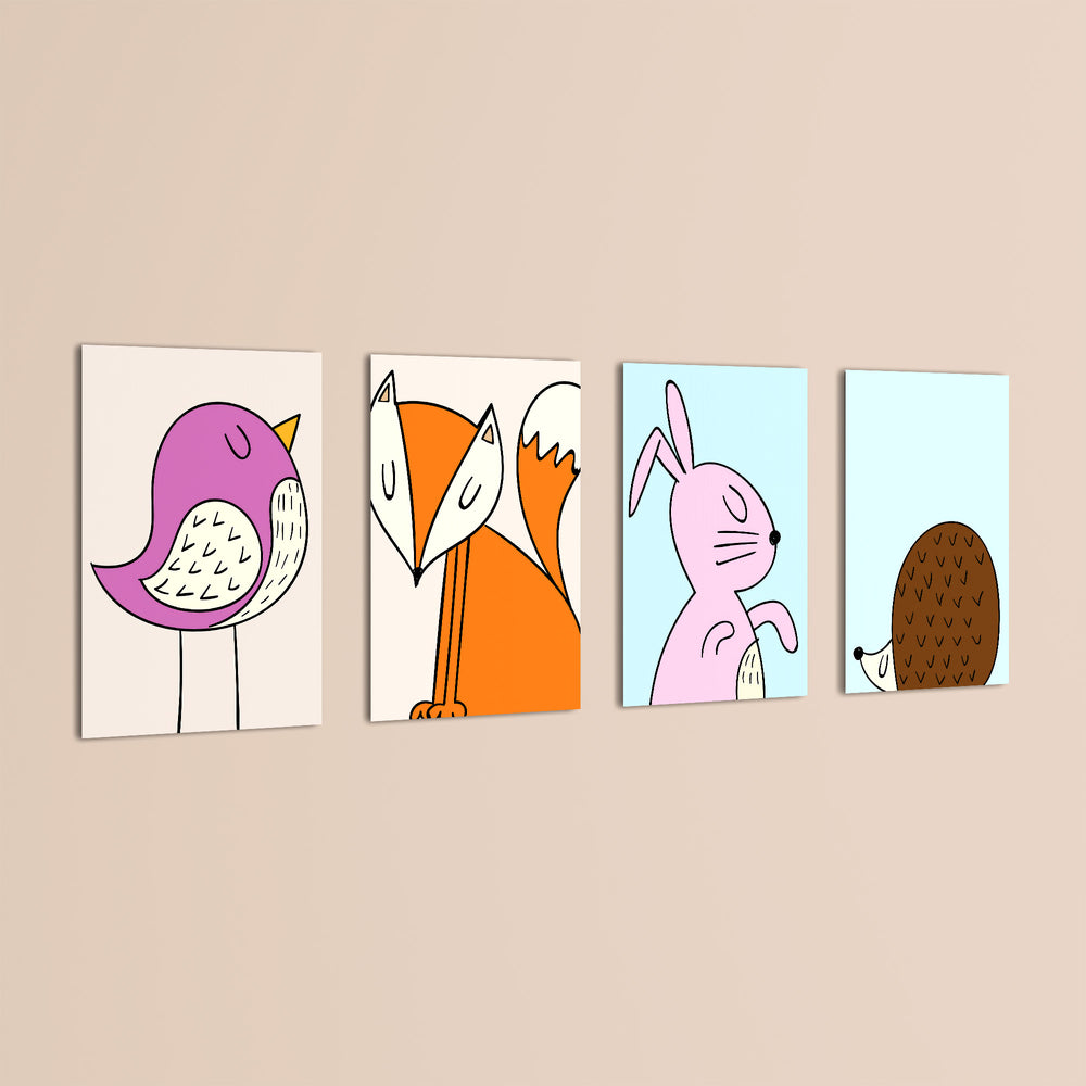 Scandinavian Woodland Animals 4 Pieces Kids Metal Wall Art.