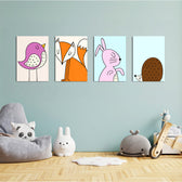 Scandinavian Woodland Animals 4 Pieces Kids Metal Wall Art.