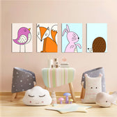 Scandinavian Woodland Animals 4 Pieces Kids Metal Wall Art.