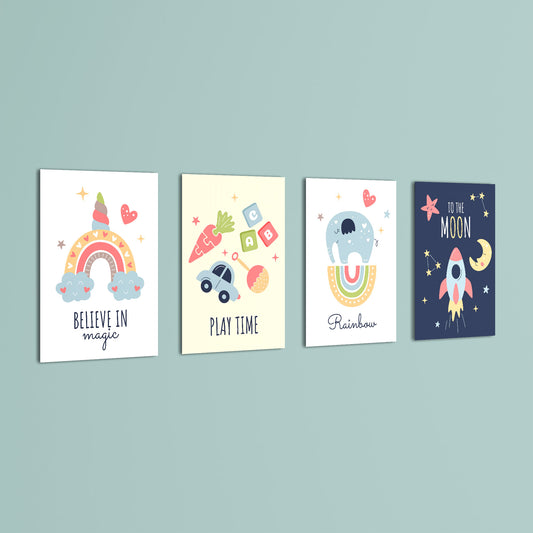 Believe in Magic Nursery 4 Pieces Kids Metal Wall Art.
