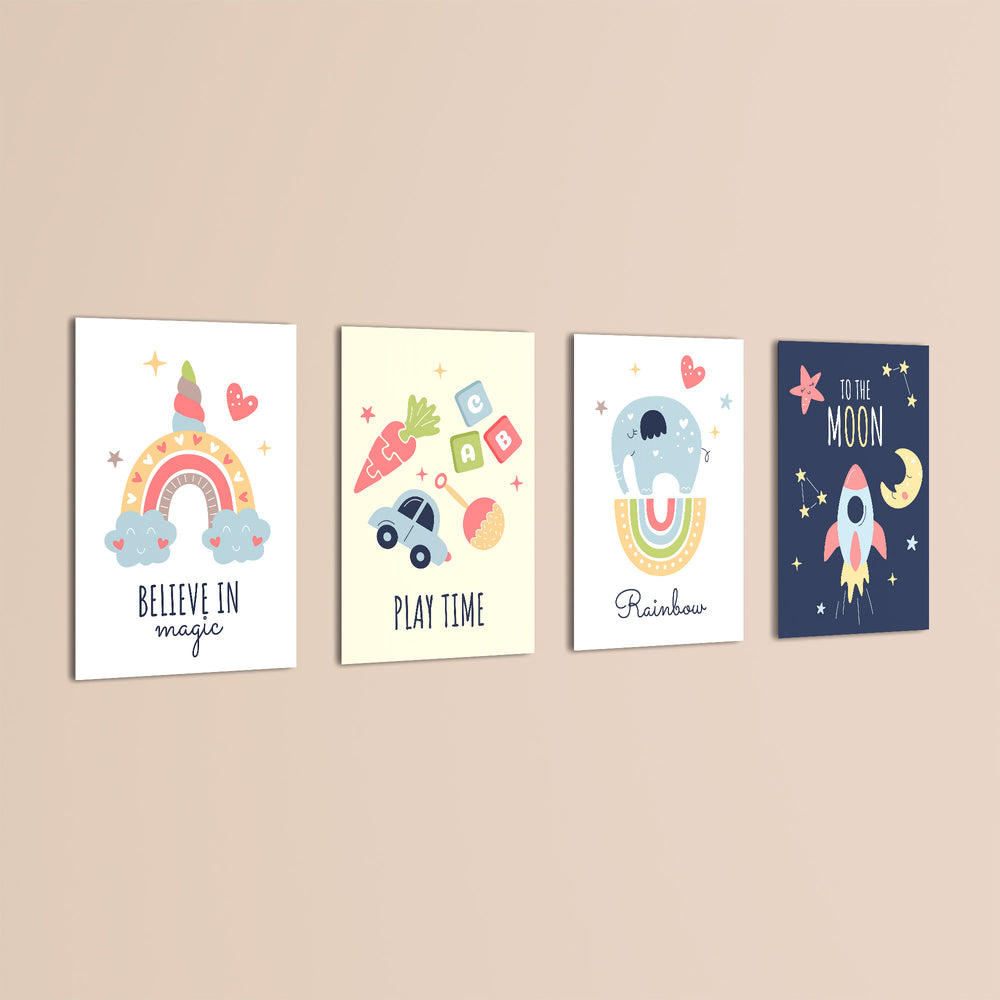 Believe in Magic Nursery 4 Pieces Kids Metal Wall Art.