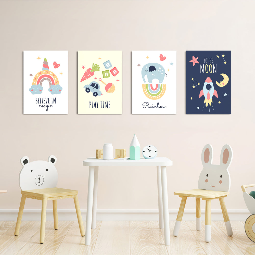 Believe in Magic Nursery 4 Pieces Kids Metal Wall Art.