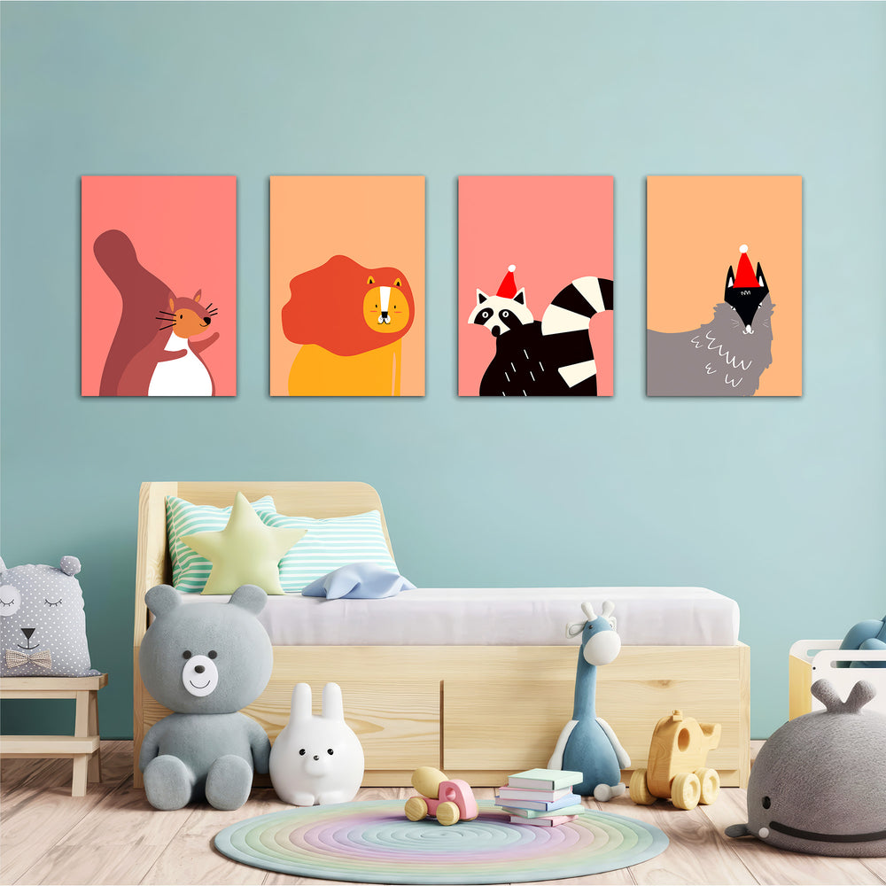 Modern Forest Friends 4 Pieces Kids Metal Wall Art.