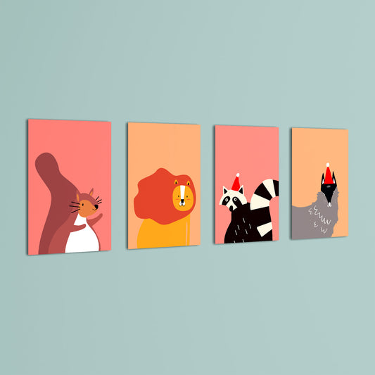 Modern Forest Friends 4 Pieces Kids Metal Wall Art.