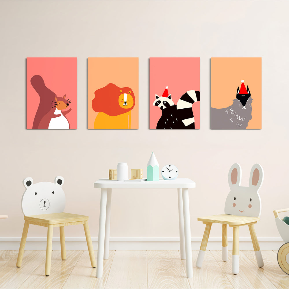 Modern Forest Friends 4 Pieces Kids Metal Wall Art.