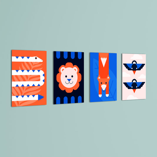Geometric Animals 4 Pieces Kids Metal Wall Art.