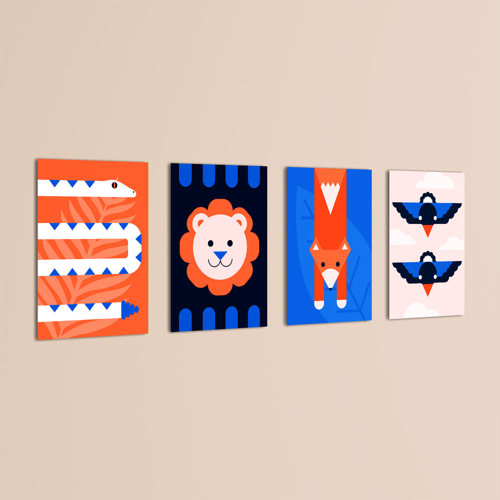 Geometric Animals 4 Pieces Kids Metal Wall Art.