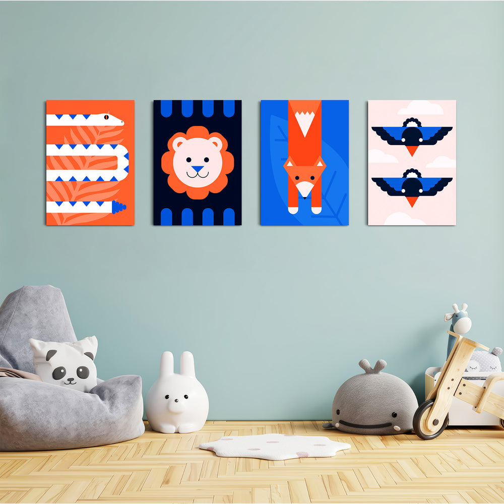 Geometric Animals 4 Pieces Kids Metal Wall Art.