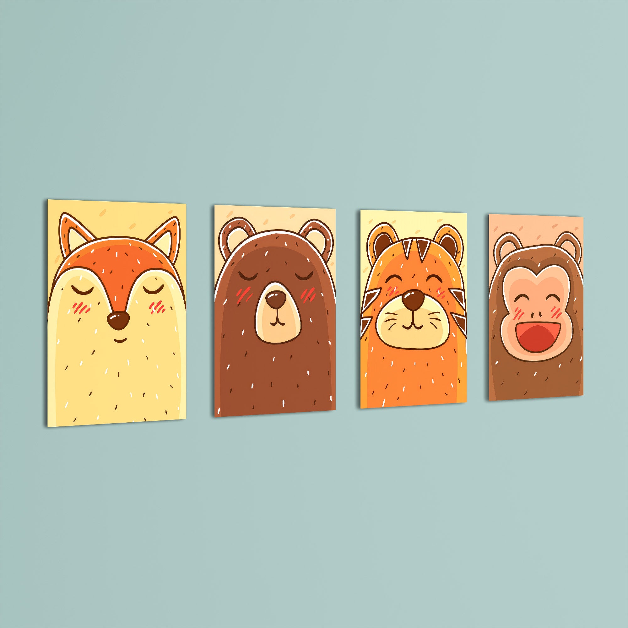 Blushing Animal Faces 4 Pieces Kids Metal Wall Art.