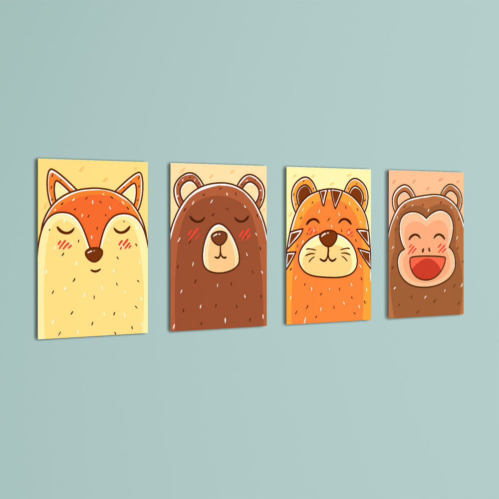 Blushing Animal Faces 4 Pieces Kids Metal Wall Art.