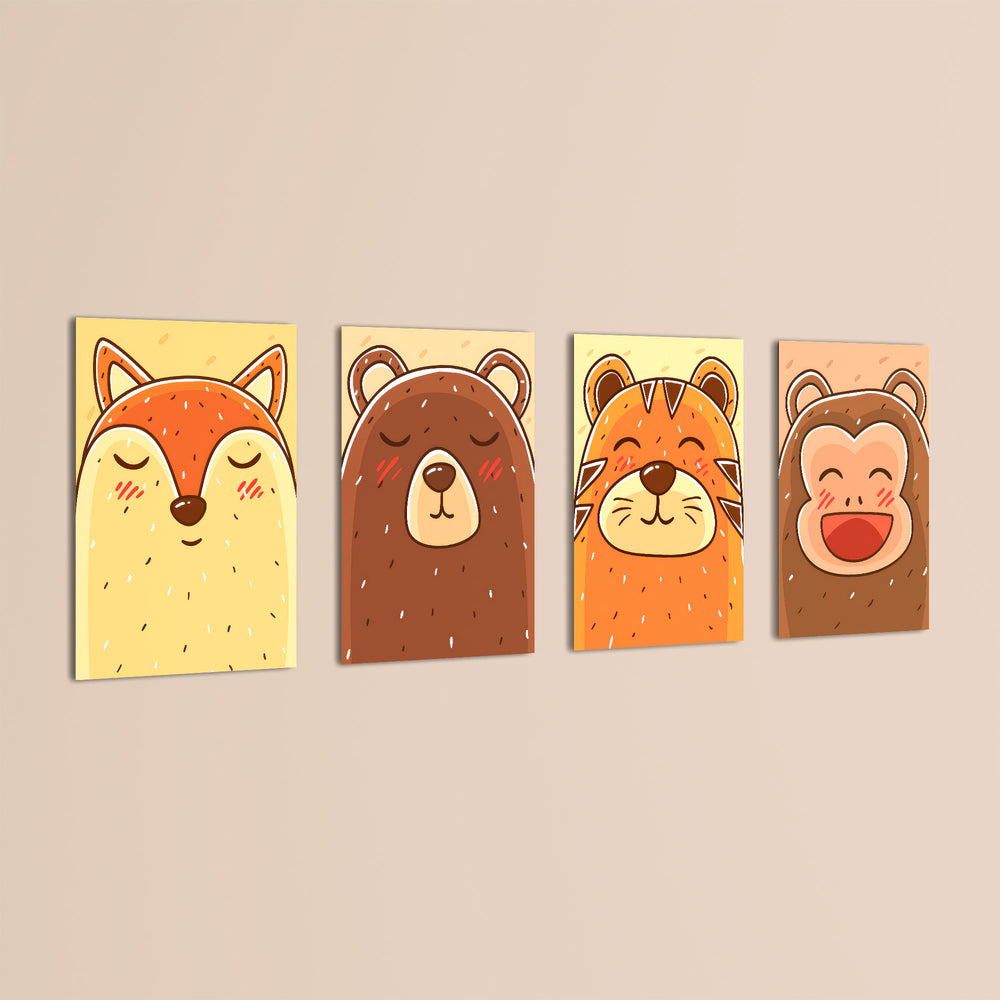 Blushing Animal Faces 4 Pieces Kids Metal Wall Art.