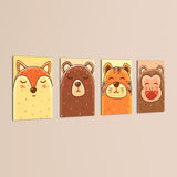 Blushing Animal Faces 4 Pieces Kids Metal Wall Art.