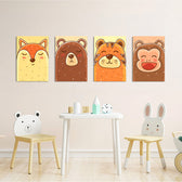 Blushing Animal Faces 4 Pieces Kids Metal Wall Art.
