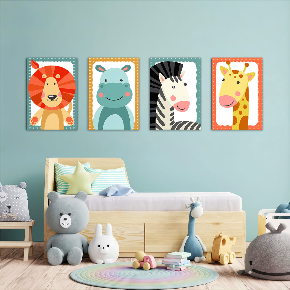 Baby Safari Animals 4 Pieces Kids Metal Wall Art.