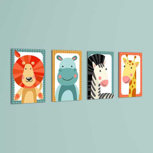 Baby Safari Animals 4 Pieces Kids Metal Wall Art.