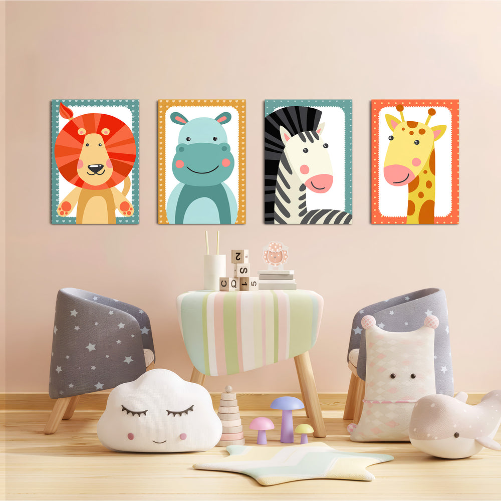Baby Safari Animals 4 Pieces Kids Metal Wall Art.