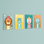 Dapper Animals 4 Pieces Kids Metal Wall Art.