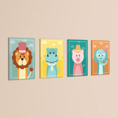 Dapper Animals 4 Pieces Kids Metal Wall Art.