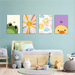Cute Frog Sunshine Duck 4 Pieces Kids Metal Wall Art.