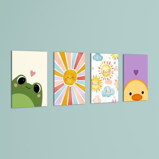 Cute Frog Sunshine Duck 4 Pieces Kids Metal Wall Art.
