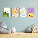 Cute Frog Sunshine Duck 4 Pieces Kids Metal Wall Art.