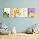 Cute Frog Sunshine Duck 4 Pieces Kids Metal Wall Art.