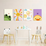 Cute Frog Sunshine Duck 4 Pieces Kids Metal Wall Art.