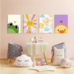 Cute Frog Sunshine Duck 4 Pieces Kids Metal Wall Art.