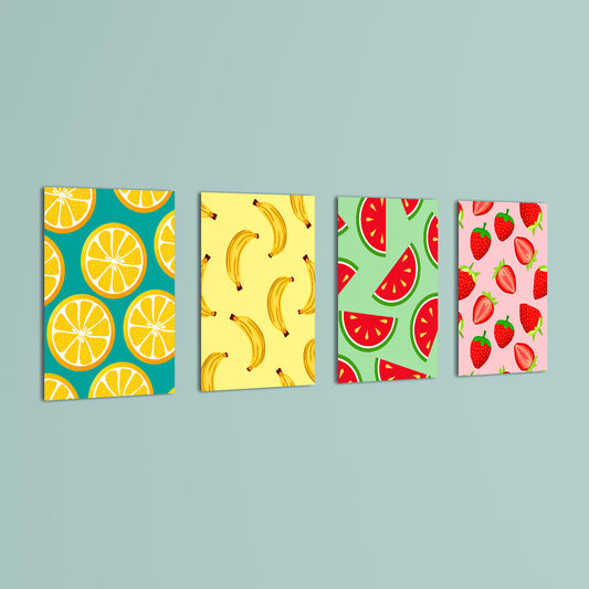 Colorful Fruits Pattern 4 Pieces Kids Metal Wall Art.