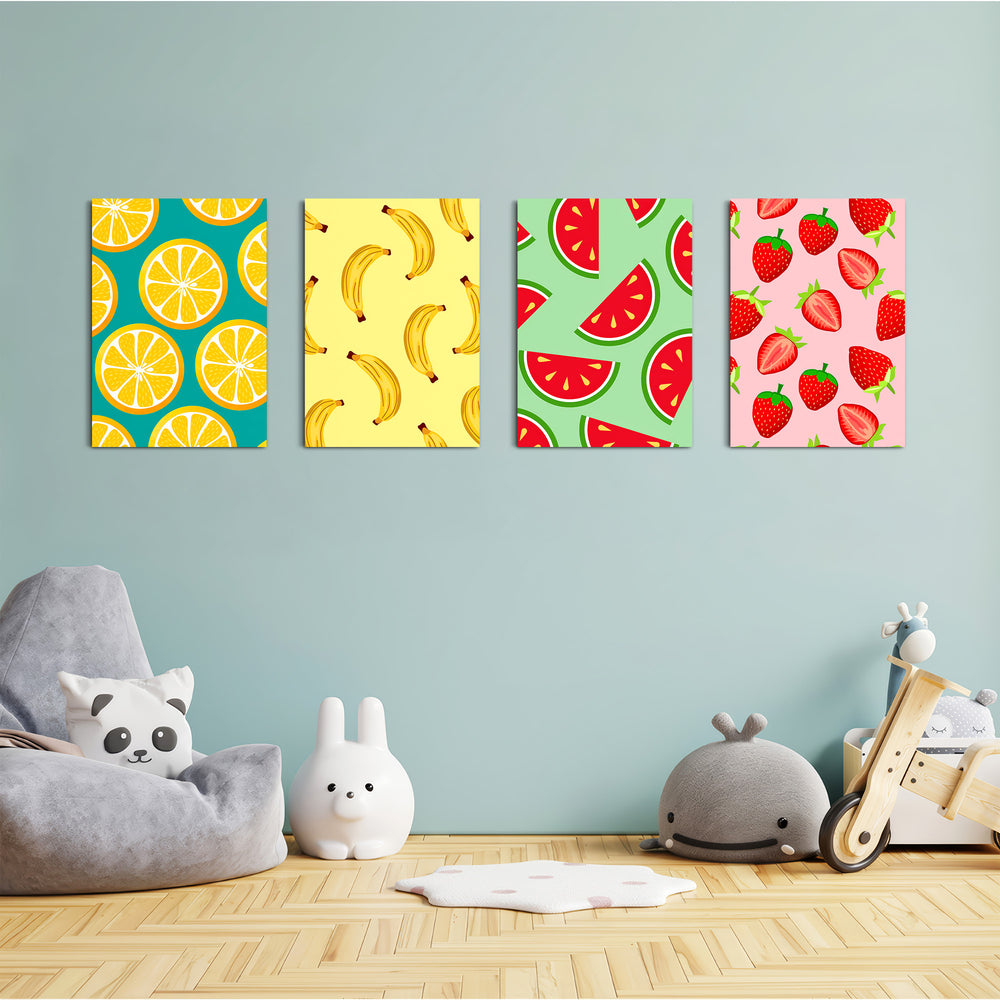Colorful Fruits Pattern 4 Pieces Kids Metal Wall Art.