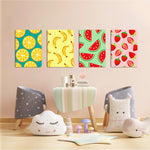 Colorful Fruits Pattern 4 Pieces Kids Metal Wall Art.