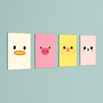 Cute Animal Faces 4 Pieces Kids Metal Wall Art.