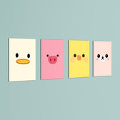 Cute Animal Faces 4 Pieces Kids Metal Wall Art.