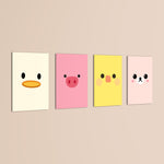 Cute Animal Faces 4 Pieces Kids Metal Wall Art.