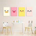 Cute Animal Faces 4 Pieces Kids Metal Wall Art.