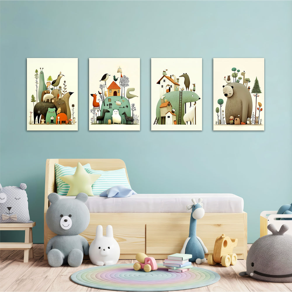 Whimsical Animal Kingdom 4 Pieces Kids Metal Wall Art.