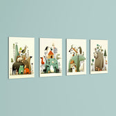 Whimsical Animal Kingdom 4 Pieces Kids Metal Wall Art.