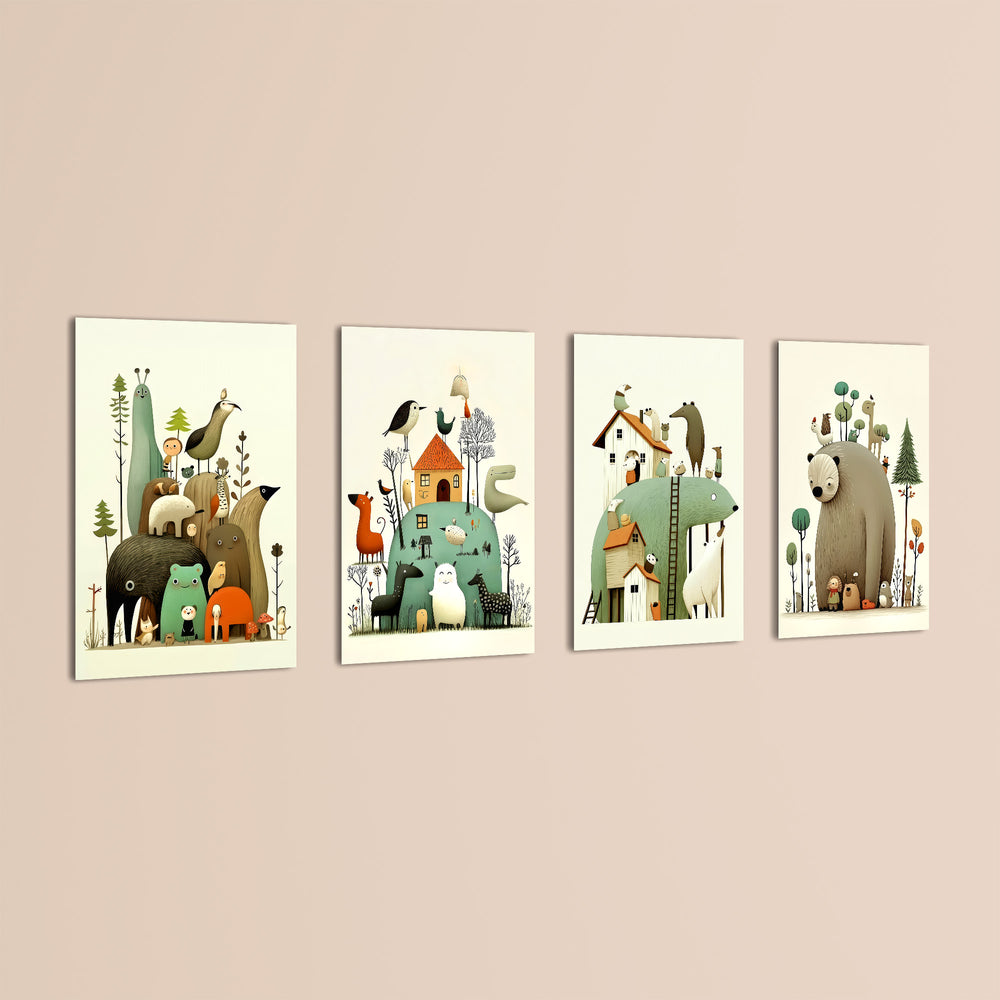 Whimsical Animal Kingdom 4 Pieces Kids Metal Wall Art.