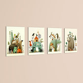 Whimsical Animal Kingdom 4 Pieces Kids Metal Wall Art.