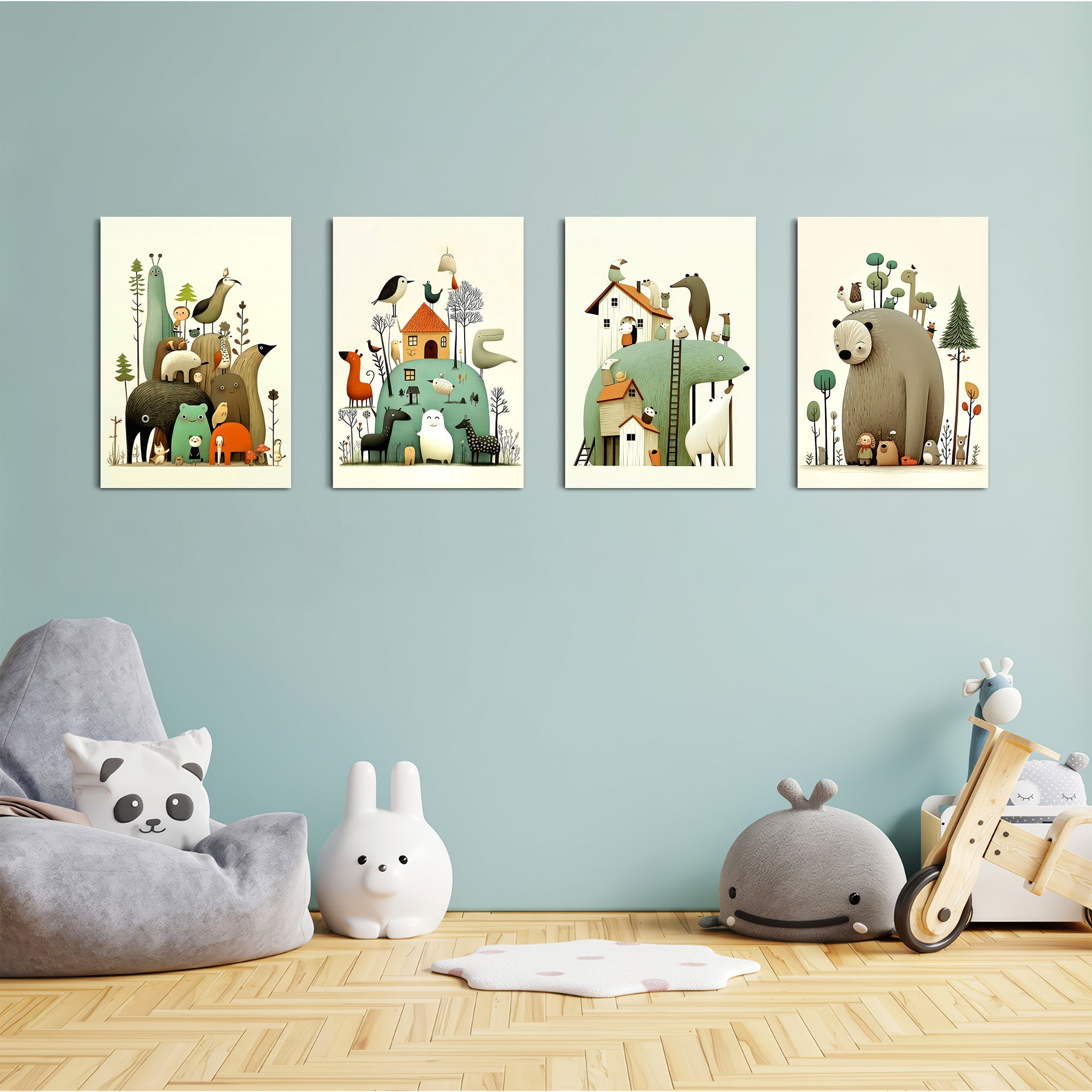 Whimsical Animal Kingdom 4 Pieces Kids Metal Wall Art.